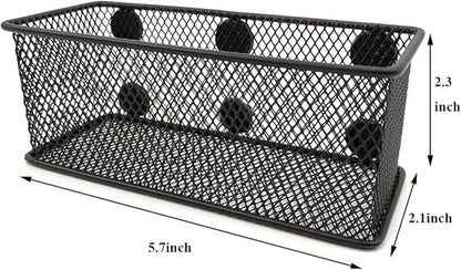 Magnetic Pencil Holder Set of 3 - Black Wire Mesh Storage Baskets Organizer with Strong Magnets - Perfect for Whiteboard, Refrigerator and Locker Accessories