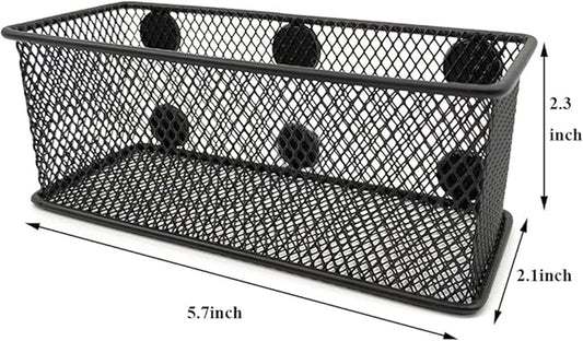 Magnetic Pencil Holder Set of 3 - Black Wire Mesh Storage Baskets Organizer with Strong Magnets - Perfect for Whiteboard, Refrigerator and Locker Accessories