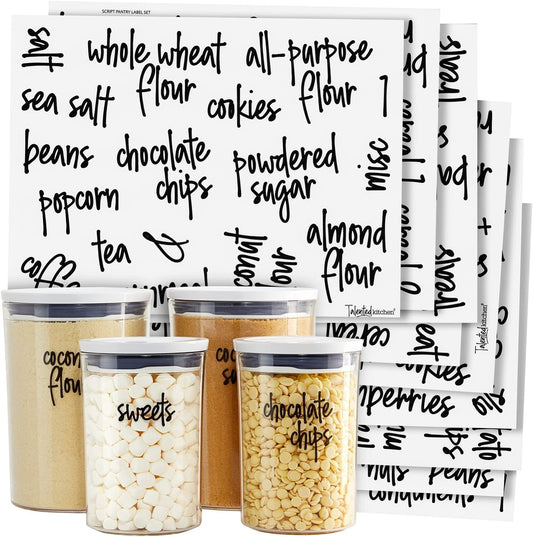 Talented Kitchen Pantry Labels for Food Containers - 157-Piece, Black Script Vinyl - Jar & Bin Labels & Food Storage Organization Stickers