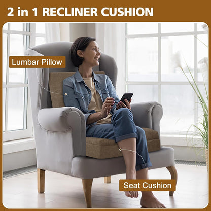 Recliner Cushion for Elderly with Lumbar Support Pillow - 20x20x5 Inch Extra Thick Recliner Seat Cushion for Seniors Relief Back Pain and Tailbone Pain from Long Sitting Non-Slip Bottom