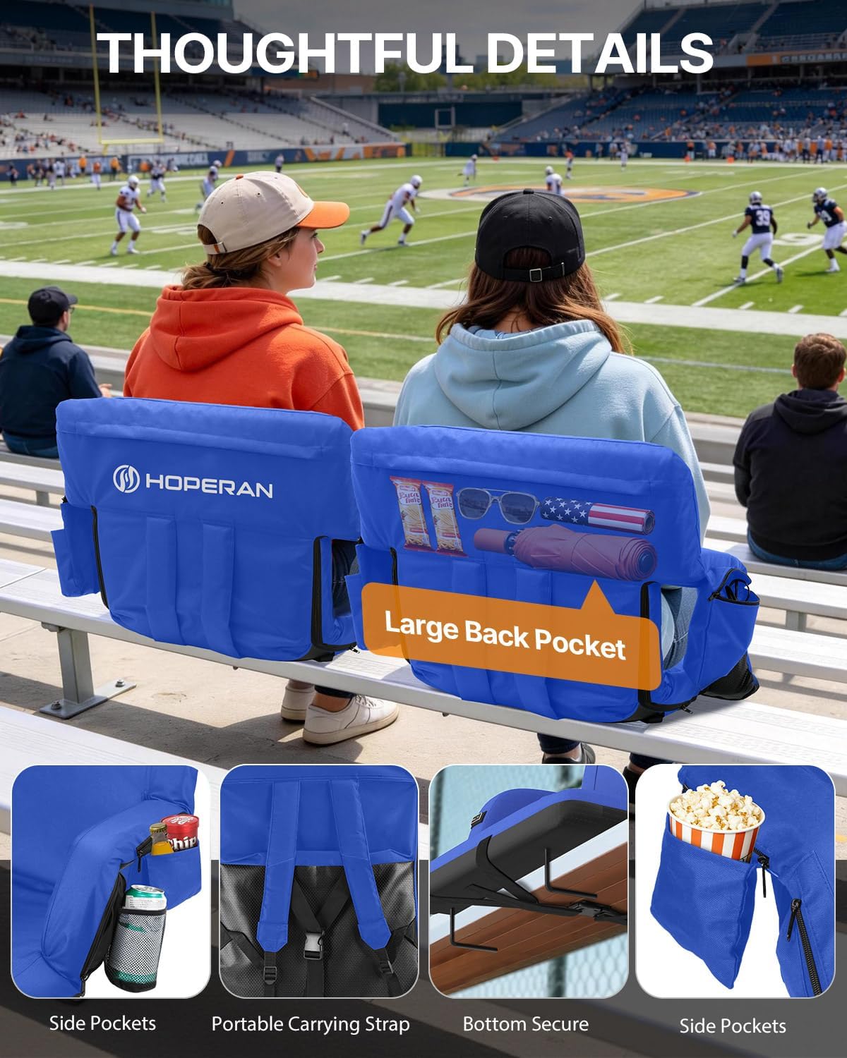 HOPERAN 21" Heated Stadium Seats for Bleachers with Back Support, Black