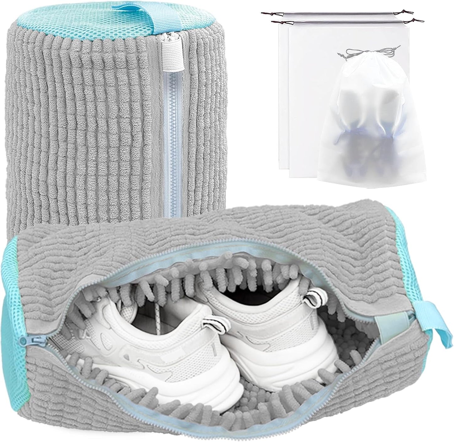 Shoe Washing Machine Bag,Laundry Shoe Bag for Washer and Dryer,Reusable Shoe Cleaning Bag for Sneakers,Tennis Shoes,With Self-locking Zipper, Microfiber Inside,Include Shoe Bag (Pro Grey - 1 Pack)