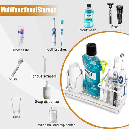 Toothbrush Holders Toothpaste Organizer Bathroom Accessories, Matte Black | Carbon Steel, 4 Slots, Removable Drip Tray, Easy to Clean, Electric Toothbrush Storage, for Countertop, Shower, Sink