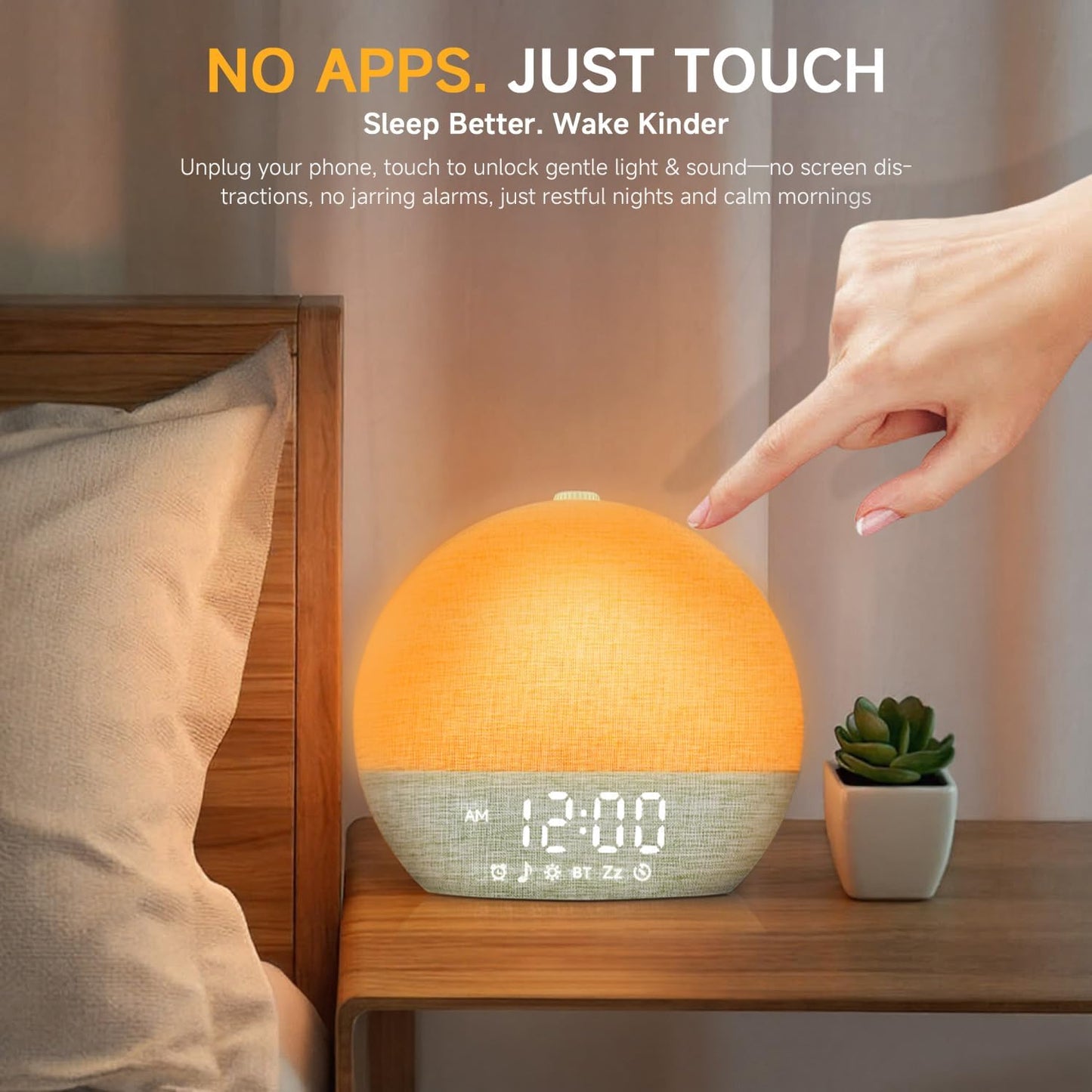 Geuuap Sunrise Alarm Clock White Noise Machine with Bluetooth Speaker,Khaki | 30 Soothing Sounds, 17 Dimmable lights, Simulated Sunrise, Backup Battery Memory, Auto-off Sleep Timer, Screen-Free Design