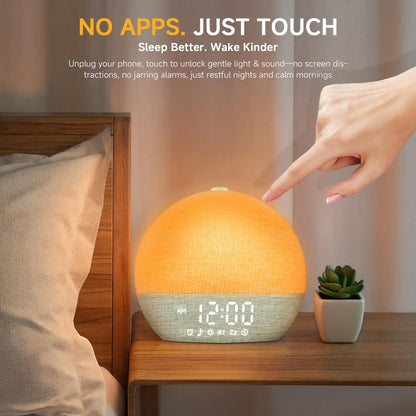 Geuuap Sunrise Alarm Clock White Noise Machine with Bluetooth Speaker,Khaki | 30 Soothing Sounds, 17 Dimmable lights, Simulated Sunrise, Backup Battery Memory, Auto-off Sleep Timer, Screen-Free Design