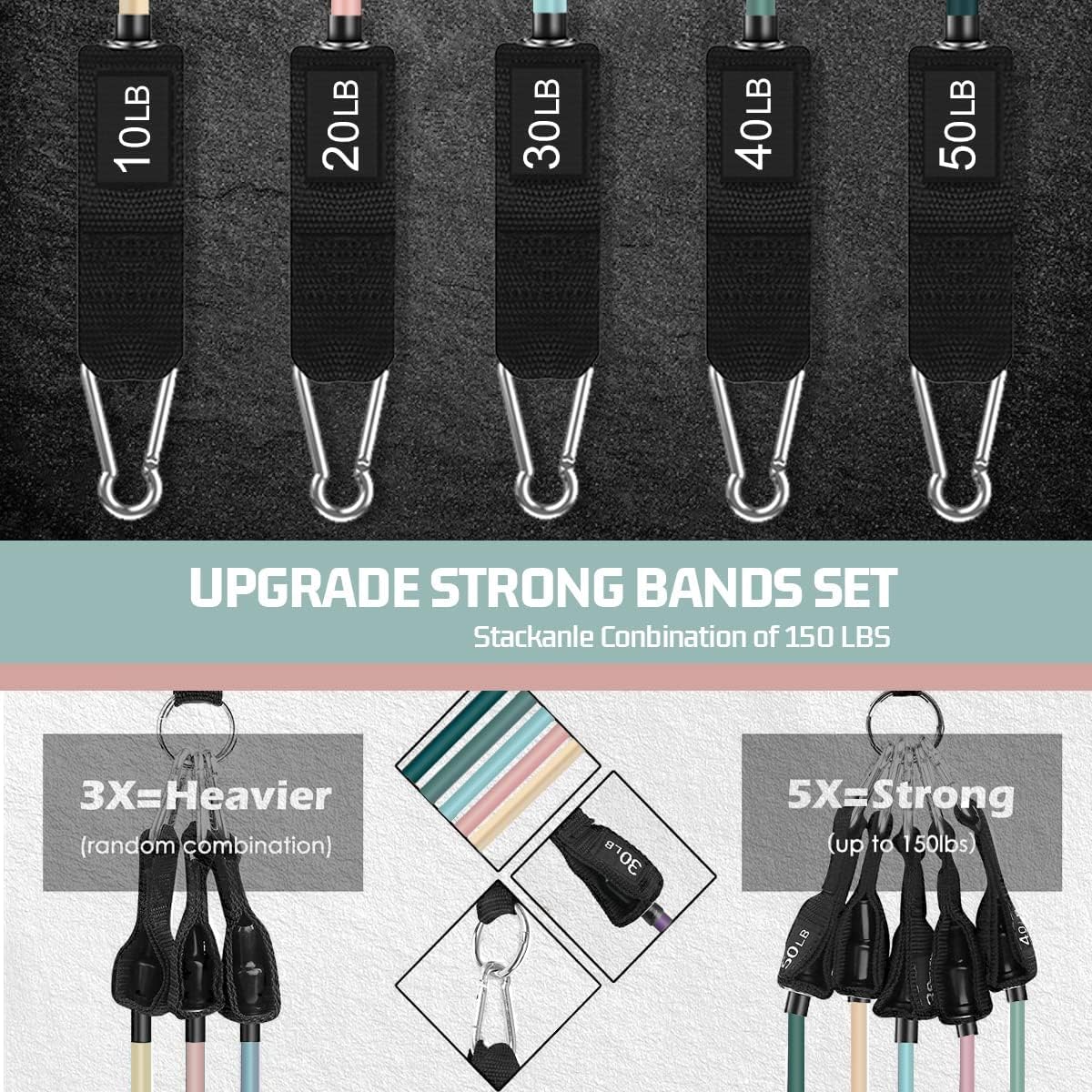VElCK Resistance Bands Set with Handles for Exercise, Workout and Home Gym | 100% Natural Latex, 10-150LBS, Versatile for Yoga, Pilates, Strength, Home Gym