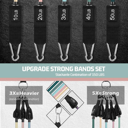 VElCK Resistance Bands Set with Handles for Exercise, Workout and Home Gym | 100% Natural Latex, 10-150LBS, Versatile for Yoga, Pilates, Strength, Home Gym