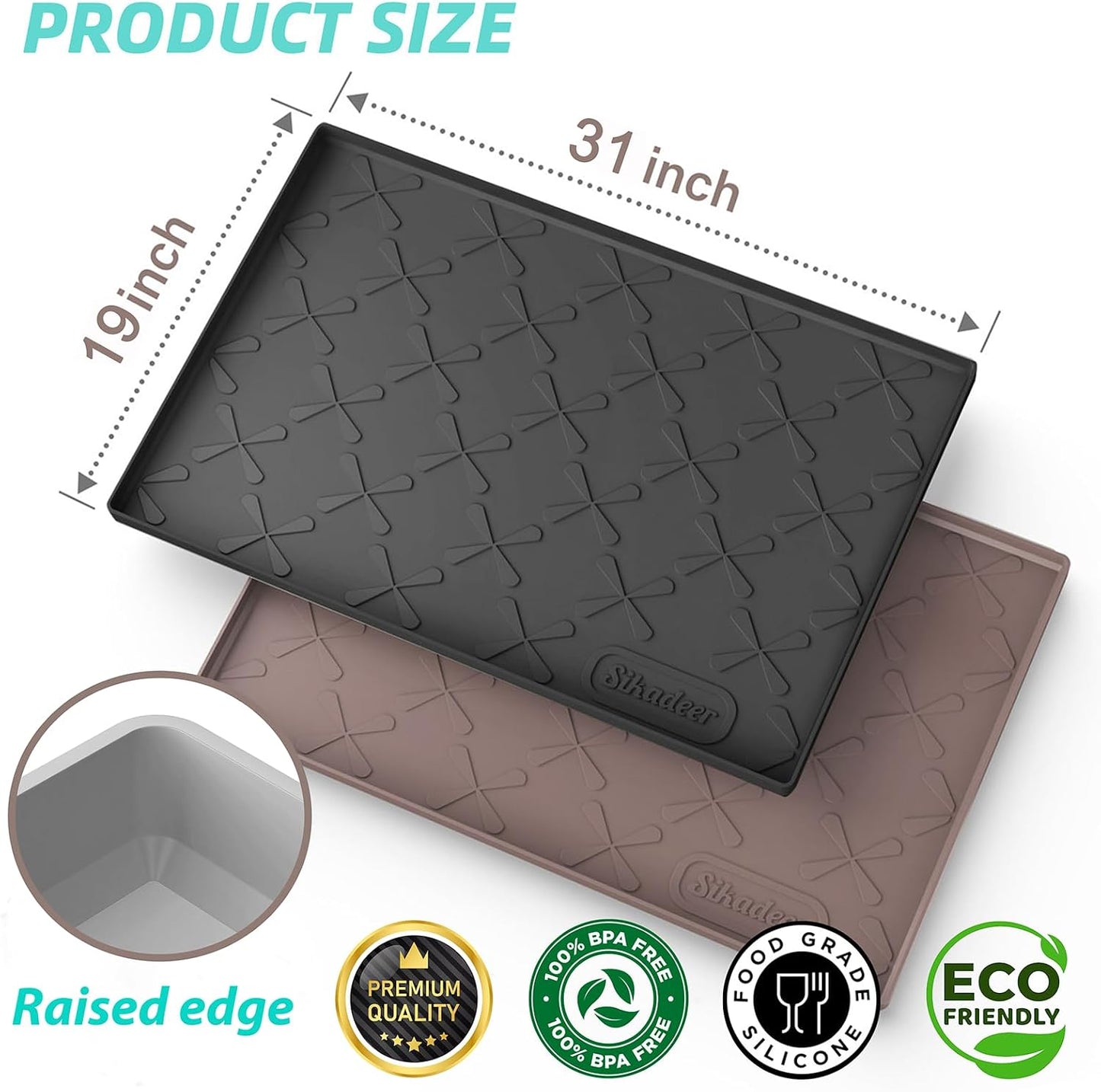Waterproof Under Sink Mat 34" x 22", Silicone Mat Kitchen liner | BPA-Free Silicone Tray with Raised Lip Protect Cabinets from Leaks, Versatile Home Organizer for Bathroom, Pets, Boots, Floor