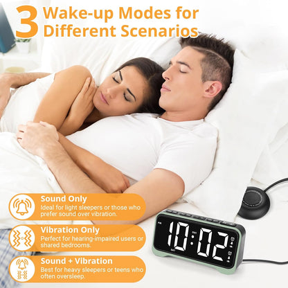 Vibrating Alarm Clock for Heavy Sleepers, 3-Level Bed Shaker, Dual Alarms