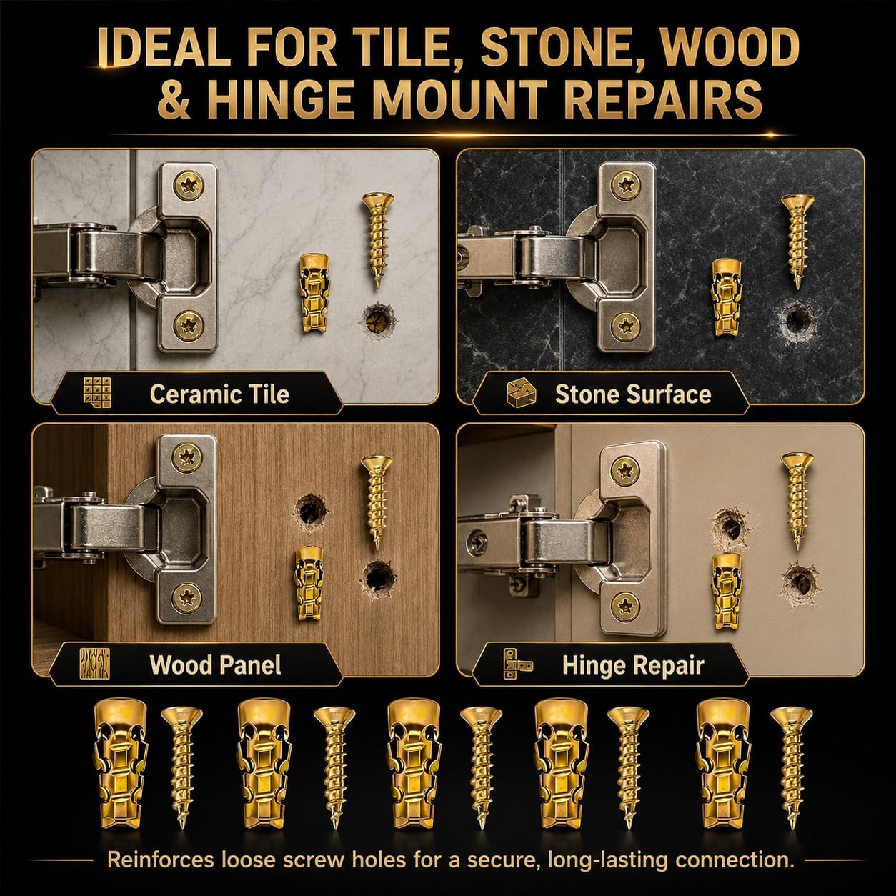 6×14mm Short Expansion Screw Set,Door Hinge Thread Repair Screws,Wall Anchors Screws Fit 6mm Holes for Tile Stone Wood Door,30PCS