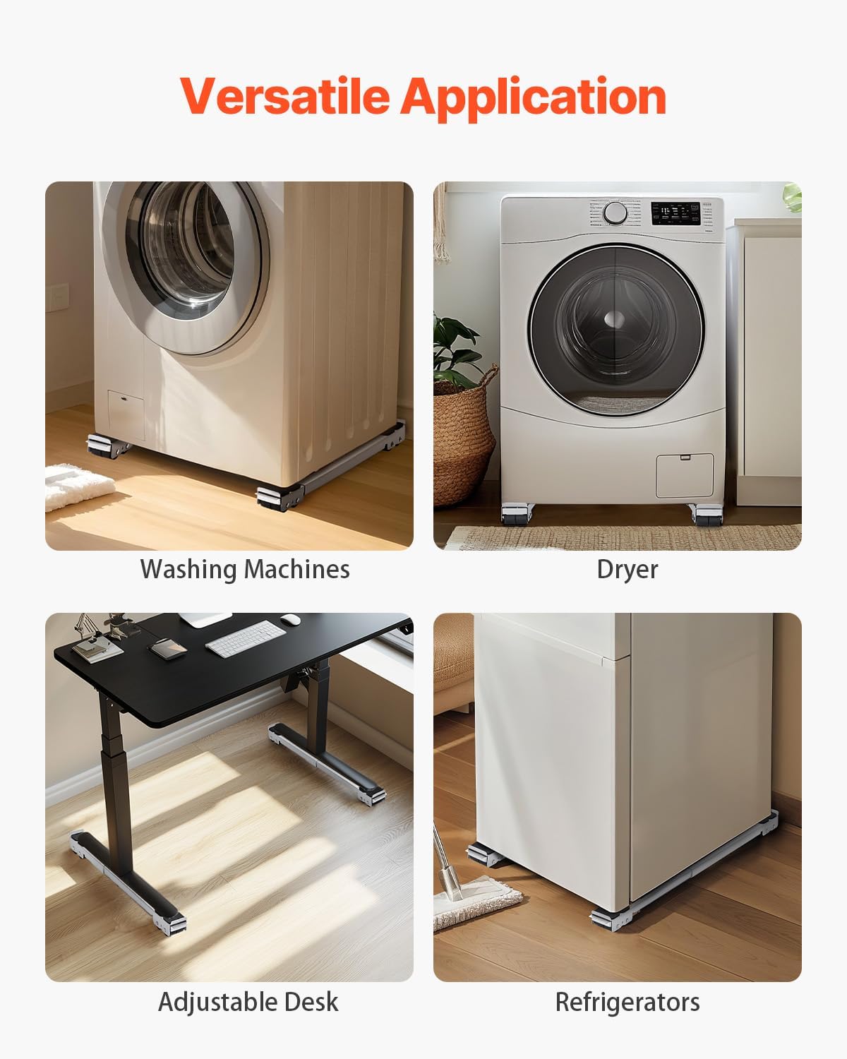 VEVOR Appliance Rollers Heavy Duty, Extendable Appliance Rollers Mobile Washing Machine Base, Mini Fridge Stand Moving Cart for Refrigerators, Dryers, Dishwashers, White