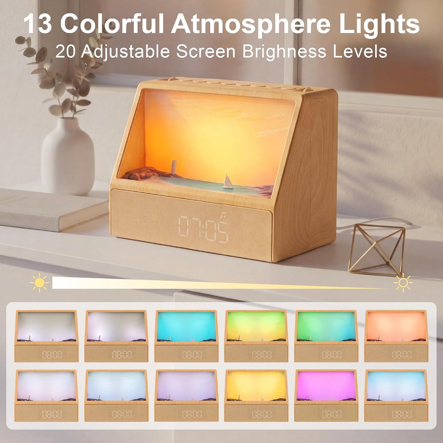 2026 Upgraded Sunset Alarm Clock，Knob Brightness & Volume Control | Sunrise Alarm Clock with 24 Soothing Sounds, Dual Alarms, Built-in Bluetooth for School，Bedroom, Sleeping, Adults & Teens