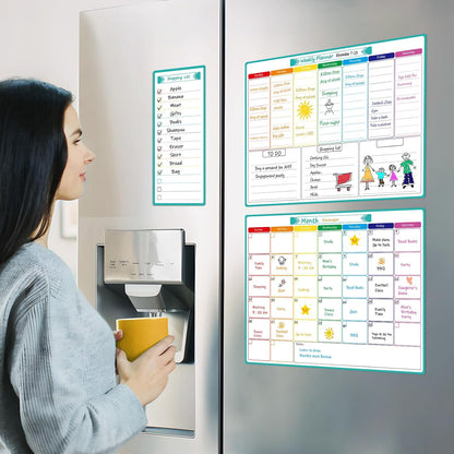 MaxGear Weekly Dry Erase Board for Fridge, 16"x12" Magnetic Calendar | Strong Magnetic, Smooth Writing and Effortless Erasing, Stain Resistant without any Stains with 7 Markers and 1 Eraser