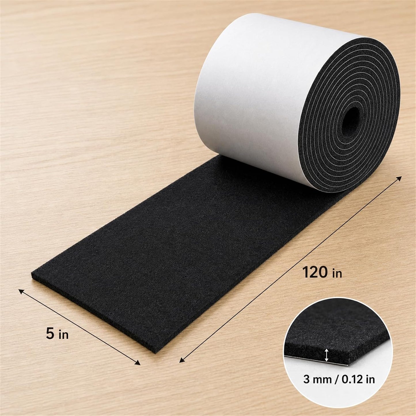 Felt Furniture Pads, Self Adhesive Felt Sheets Roll, Cuttable Felt Pads for Furniture Legs, Heavy Duty Furniture Pads for Hardwood Floors, Chair Wall Protector, Black, 40 x 5 x 0.12 Inch