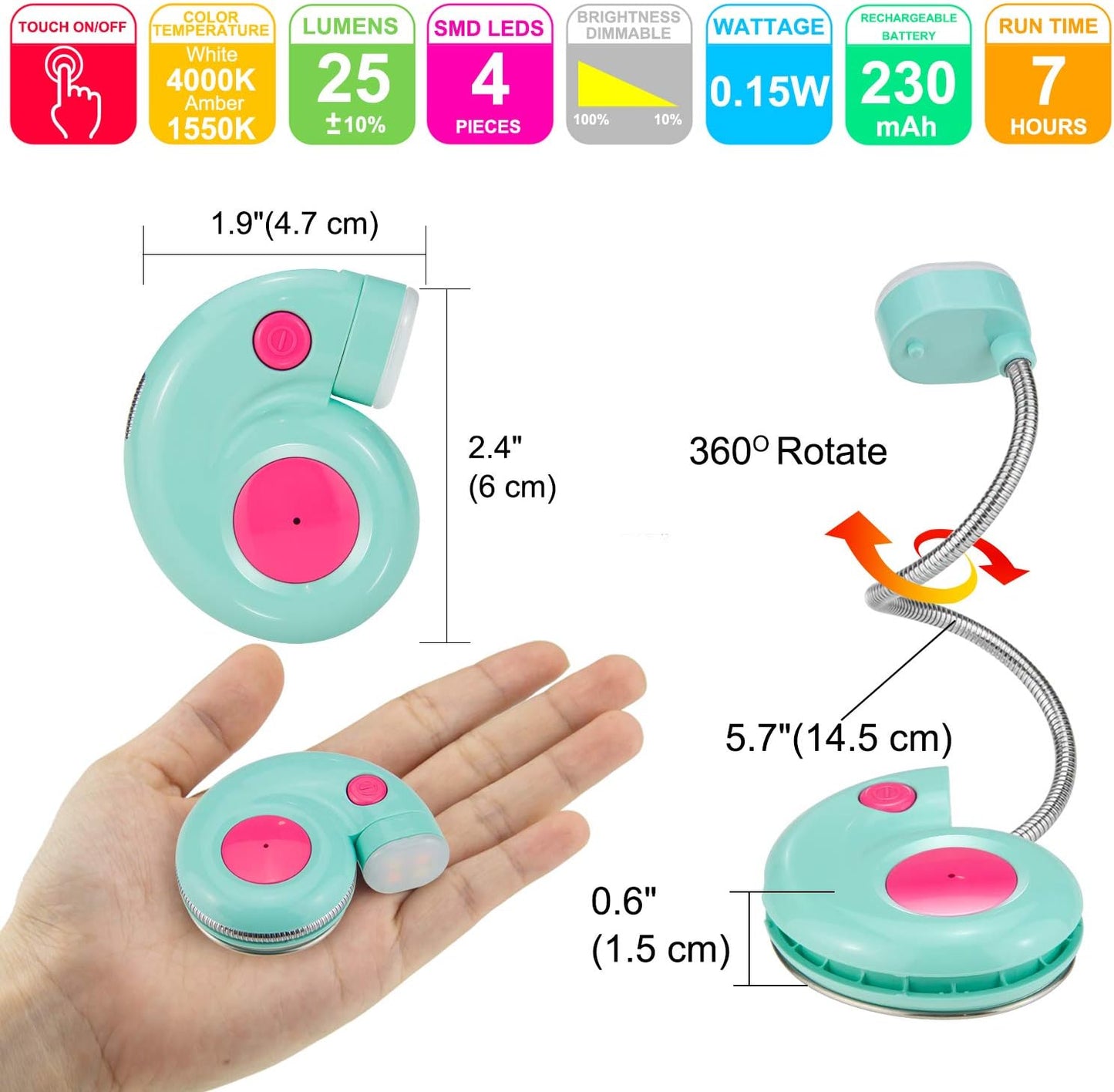 Kids Rechargeable Book Light, Clip on Reading Light for Kid, Kids Reading Lights, Amber Book Light for Reading in Bed, 2 Lighting Modes, Blue Light Blocking, Bookmark Light for Bookworms-Green