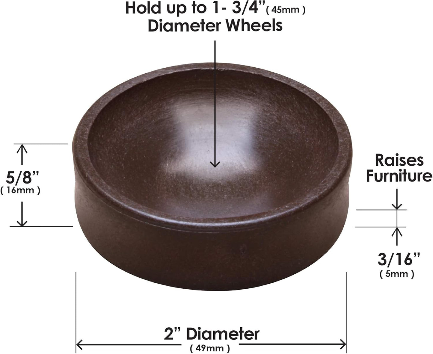 Slipstick CB605 Small Furniture Wheel Caster Cups/Floor Protectors with Non Skid Rubber Grip (Set of 4 Non Slip Furniture Cups) 1-3/4 Inch Round - Chocolate Brown