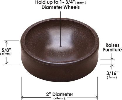 Slipstick CB605 Small Furniture Wheel Caster Cups/Floor Protectors with Non Skid Rubber Grip (Set of 4 Non Slip Furniture Cups) 1-3/4 Inch Round - Chocolate Brown