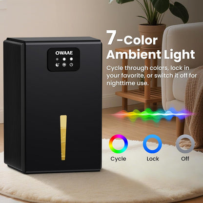 Dehumidifier, 1000 sq.ft Dehumidifiers for Home Bedroom Bathroom Basement with 95oz Water Tank, Sleep Mode, Auto Shut-Off 7 Colors LED Light, Grey