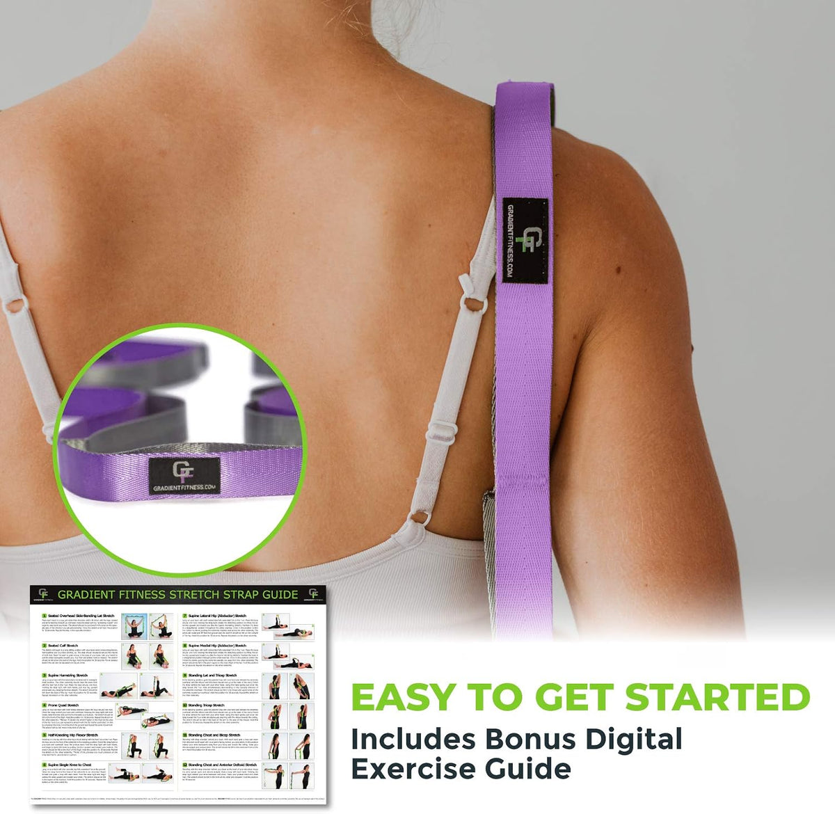 Gradient Fitness Stretching Strap for Physical Therapy, 12 Multi-Loop Stretch Strap 1" W x 8' L, Neoprene Handles, Physical Therapy Equipment, Yoga Straps for Stretching, Leg Stretcher.