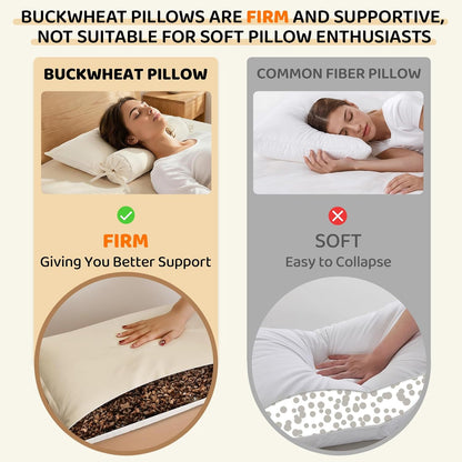 Buckwheat Pillow – 3-Point Head Neck Shoulder Support, Detachable | Fill Shoulder Gap for Pain-Free For Side&Back Sleepers, Adjustable Buckwheat Pillow for Sleeping, Extra Organic Pillowcases
