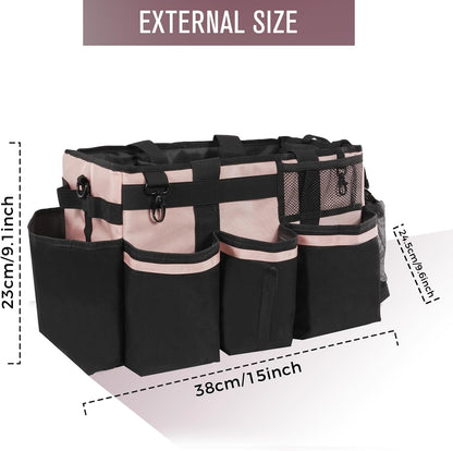 SCAVATA Wearable Cleaning Caddy, Cleaning Caddy Supplies Organizer with Handle & Shoulder Straps for Housekeepers, Under Sink & Car Cleaning Tool Organizers Bag with 4 Foldable Divider (NavyBlue)