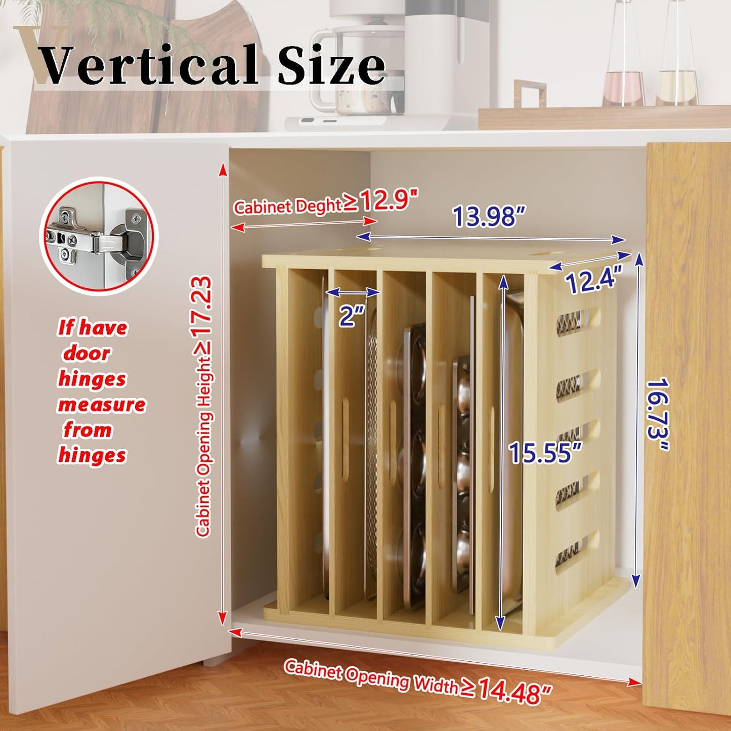 6 Tier Wooden Tray Dividers for Cabinets | Baking Cookie Sheet Organizer, Vertical/Horizontal Cabinet Dividers for Pots, Cutting Board, Kitchen Organizers and Storage