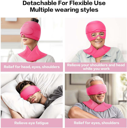 3 in 1 Migraine Relief Cap Neck Ice Pack Wrap Gel and Ice Eye Masks, Detachable Ice Caps with Eyes Masks, Hot and Cold Therapy for Relief of Headaches, Stiff Neck and Eye Fatigue (Purple)