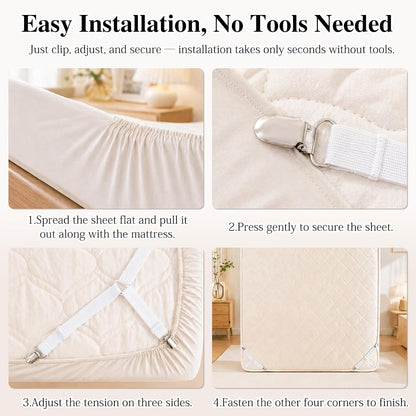 8-Pack White Bed Sheet Straps with Metal Clips, Adjustable Elastic Fitted Sheet Holders for Corners – Wrinkle-Free Bedding