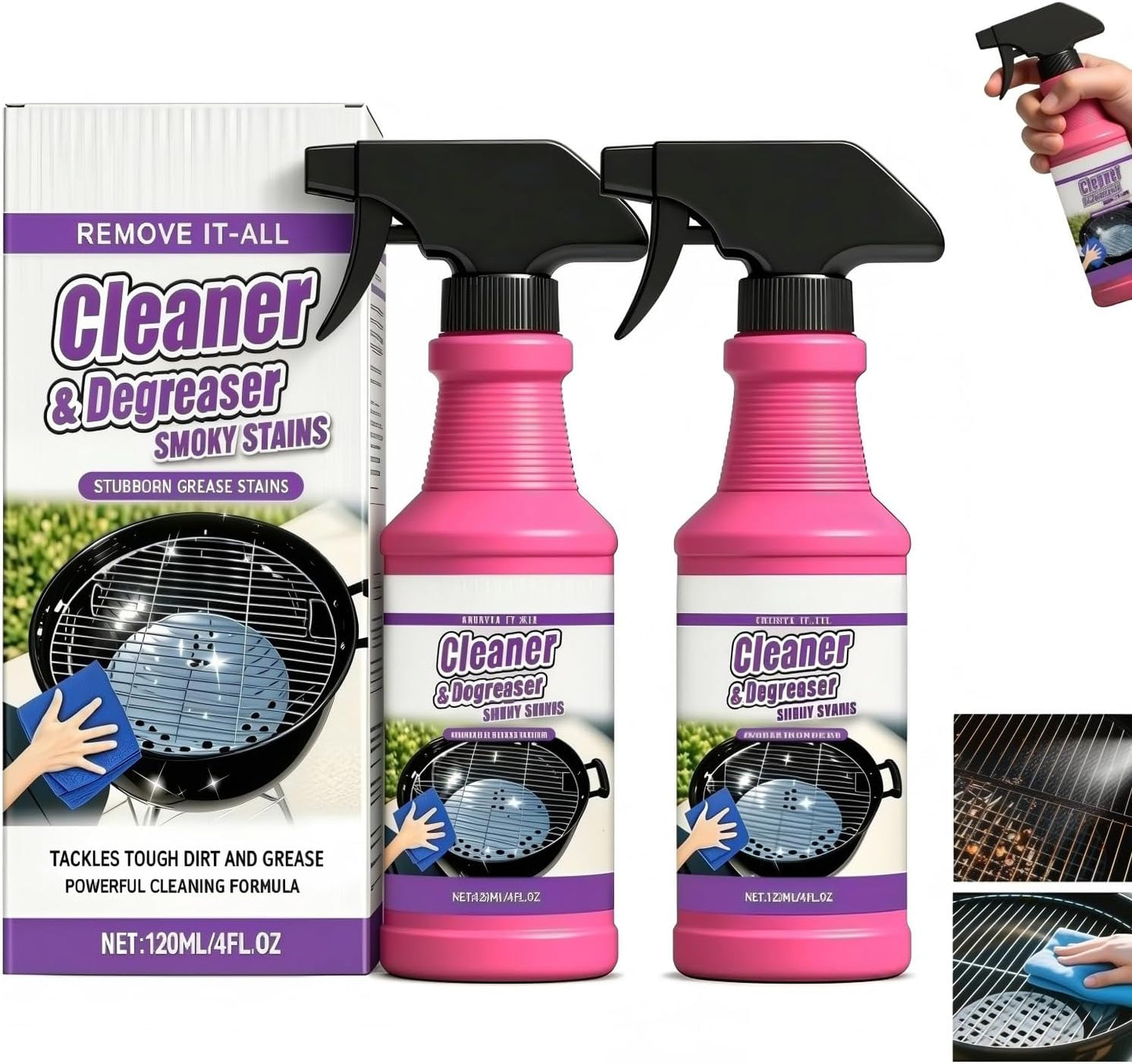 2Pcs Fast Acting Heavy Duty Grill Degreaser Spray, Heavy Duty BBQ Grill Degreaser, Outdoor Grills Cleaner, For Kitchen Grates and Racks