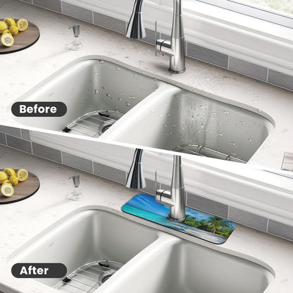 Abstract Flower Blooming Floral Watercolor Kitchen Sink Splash Guard Faucet Mat Super Absorbent Fast Drying Mat Sink Gadgets-Fast Drying Pad Sink Mat For Kitchen Bathroom (15" X 5.5" )