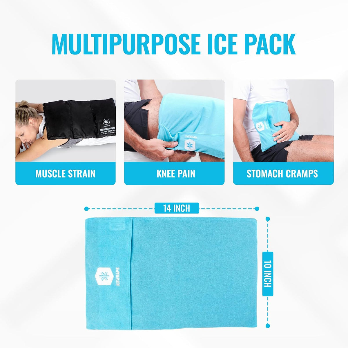 ICEWRAPS Reusable Cold Pack with Fabric Cover - Standard 10 x 14 Inch, Blue