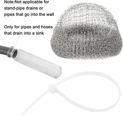 24 Pieces Lint Traps Washing Machine Stainless Steel Lint Snare Traps Laundry Mesh Washer Hose Filter with 24 Pcs Cable Ties