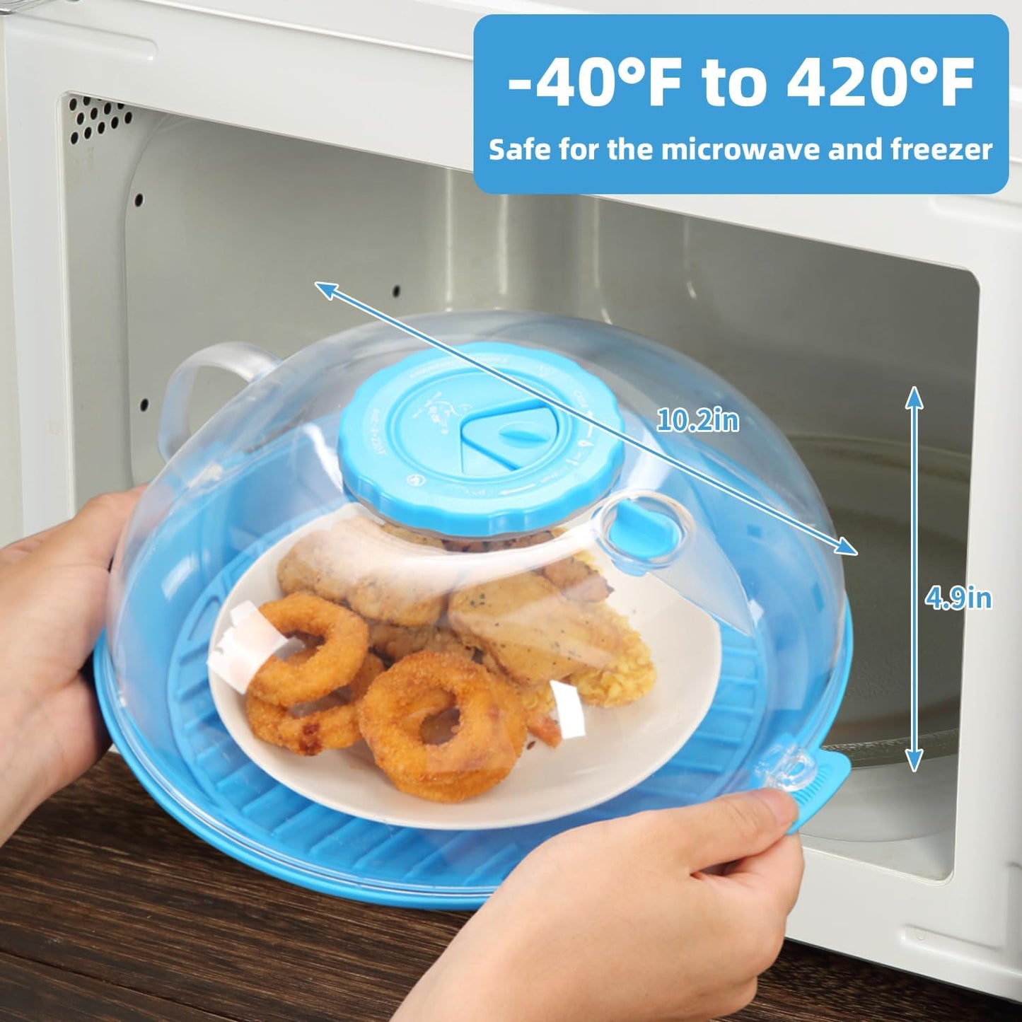 Microwave Splatter Cover Lid for Food 10.2 Inch with Water Steamer, Clear Microwave Splash Guard Cooker Lid with Plate, Dish Bowl Plate Serving Cover Cookware High Transparent Plastic Black