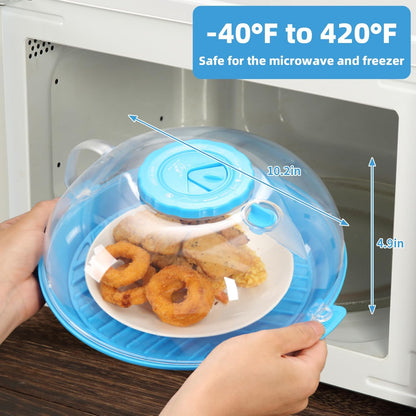 Microwave Splatter Cover Lid for Food 10.2 Inch with Water Steamer, Clear Microwave Splash Guard Cooker Lid with Plate, Dish Bowl Plate Serving Cover Cookware High Transparent Plastic Black