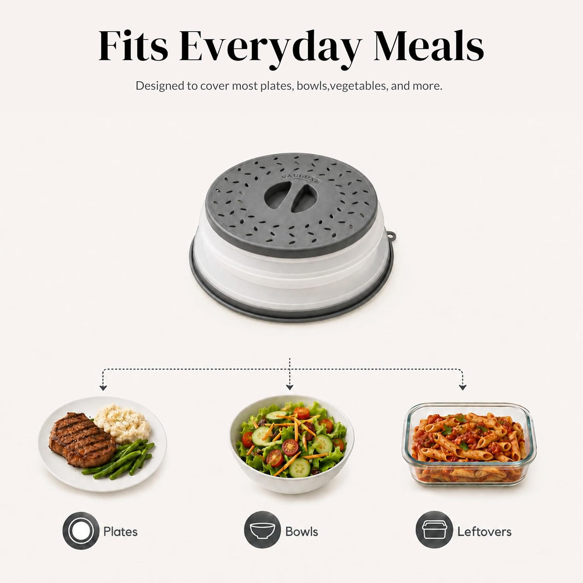 10.5" Collapsible Silicone Microwave Splatter Cover – BPA-Free Microwave Food Cover with Steam Vents, Foldable Microwave Plate Cover & Dish Cover Splatter Guard for Microwave Oven, Grey