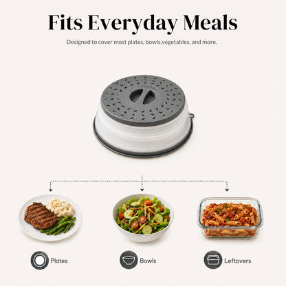 10.5" Collapsible Silicone Microwave Splatter Cover – BPA-Free Microwave Food Cover with Steam Vents, Foldable Microwave Plate Cover & Dish Cover Splatter Guard for Microwave Oven, Grey