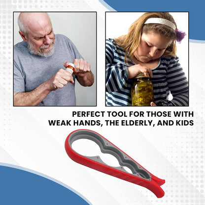 Gadgetime USA 4 in 1 Jar and Bottle Opener -(2 pack) Non-slip, Kitchen tool - Easy to Use Multifunctional for Weak Hands Seniors, or Arthritis - (Blue and Red)