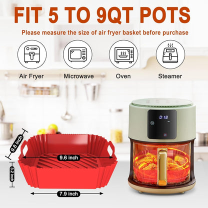 Air Fryer Silicone Liners Square 2 Pack 7.1 Inch Airfryer Liners 4-7 QT Reusable Air Fryer Liners Silicone Pot Oven Liner Baking Tray, Air Fryer Basket Silicone Mat Bowl Air Fryer Accessories Kitchen