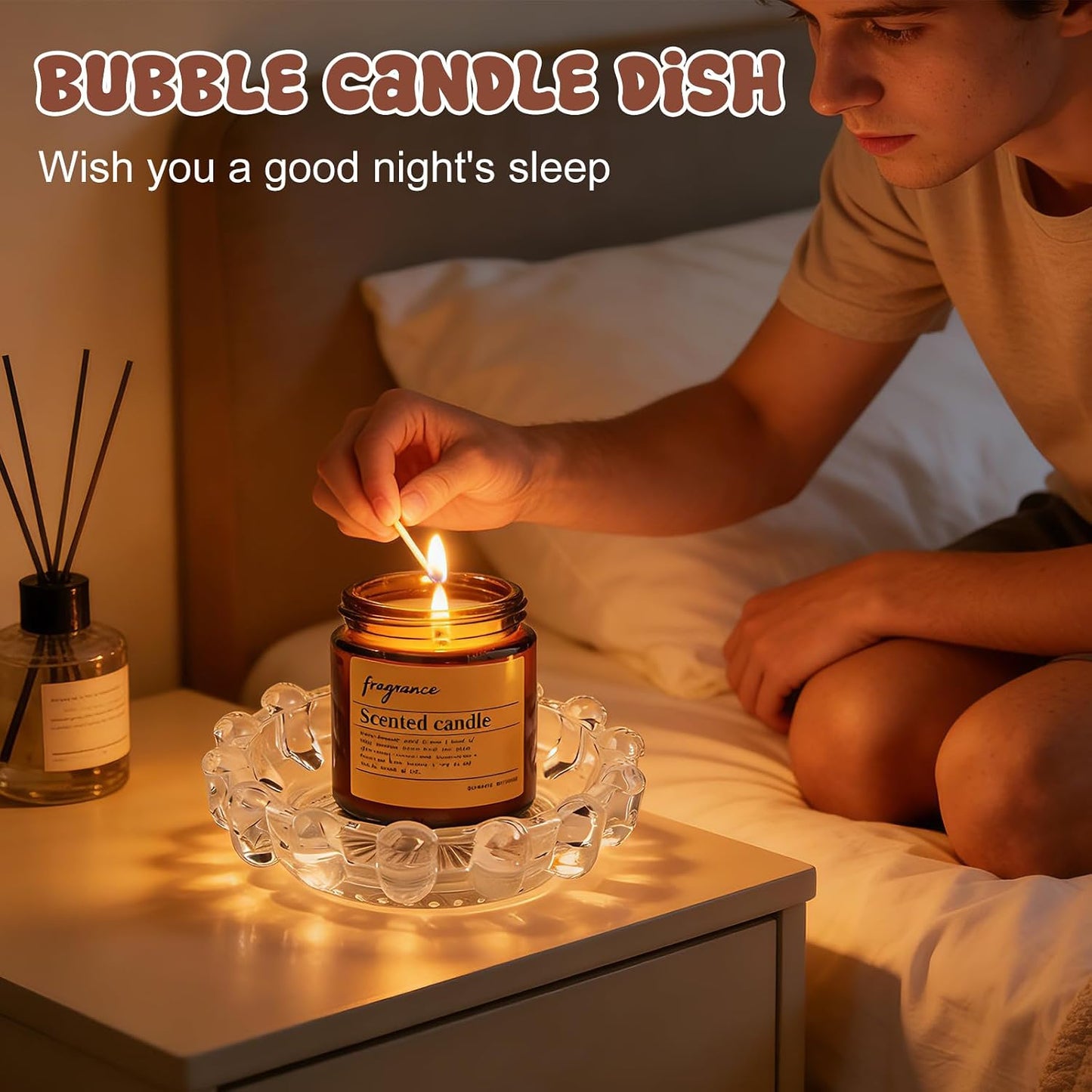Bubble Glass Candle Dish Chic Large Clear Candle Holder Tray for Home Decor Modern Decorative Plate for Tea Lights Pillar Candles