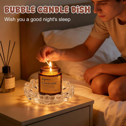 Bubble Glass Candle Dish Chic Large Clear Candle Holder Tray for Home Decor Modern Decorative Plate for Tea Lights Pillar Candles