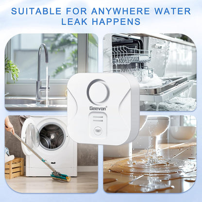 Geevon 100dB Water Leak Detectors for Home with Low Battery Alerts | 100dB Water Sensor Alarms for Basement,Bathroom,Laundry Room,Pipe/Drain/Sink/Faucet Drip Alert (Battery＆Screwdriver Included)