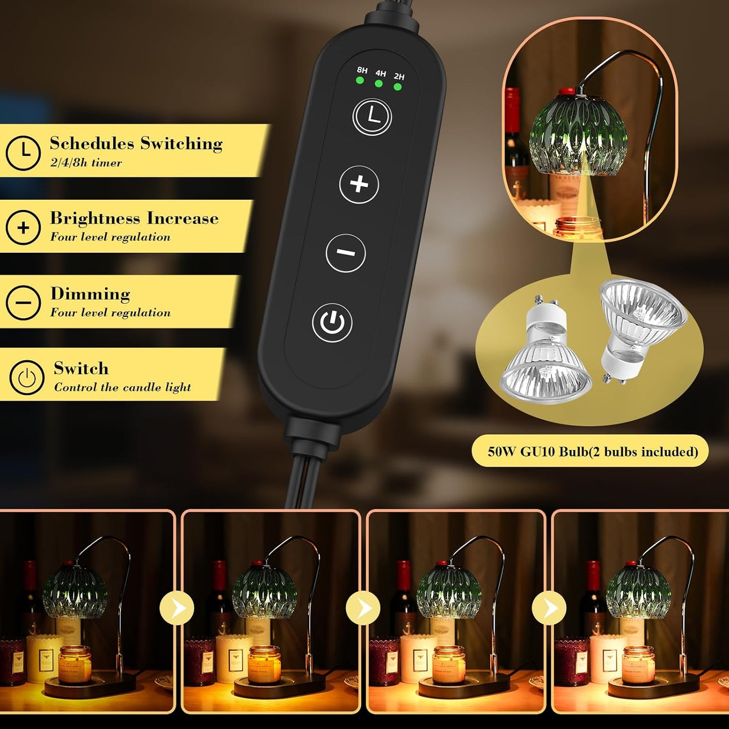 Modern Minimalist Wax Warmer for Jar Candles, Timer & Dimmer | Modern minimalist style. Timer & dimmer safe melt. 2 bulbs & heat-proof base. Perfect for living room, bedroom, or office.