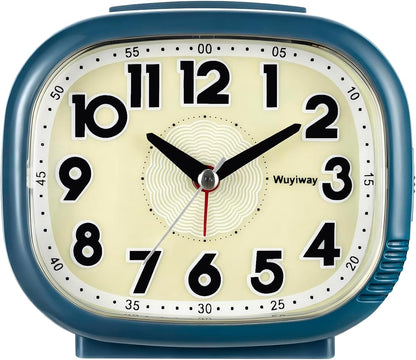 Vintage Retro Analog Alarm Clock, Battery Operated, Readable for Seniors，Silent No Ticking, Glow in Dark Dial, Lighted on Demand and Snooze, Blue, 4.7" x 3.9" x 2.7"