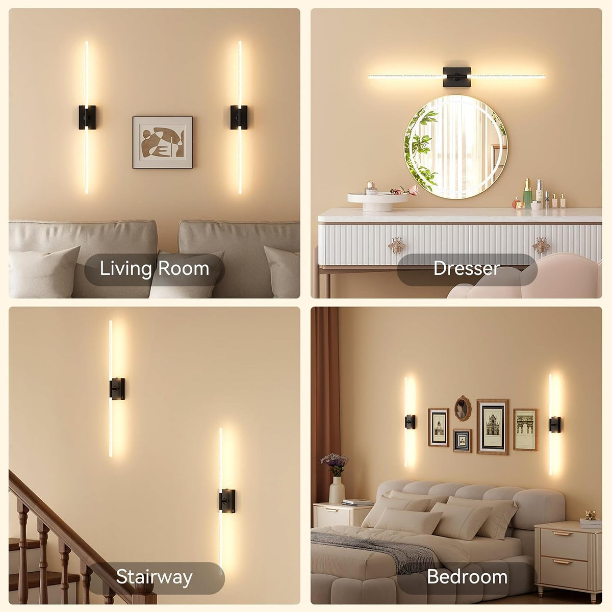 Battery Operated Wall Sconces Set of 2, Remote Control, 10000mAh, Black
