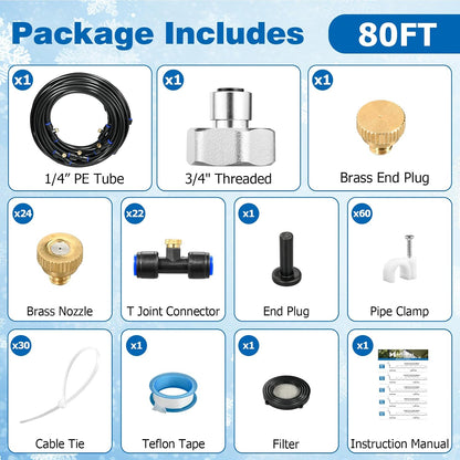 Mellbree Misters for Outside Patio 45FT/14M, Pre-Assembled Misting Cooling System with 12 Brass Nozzles & 3/4" Adapter, Outdoor Mister for Patio, Garden, Greenhouse, Pavilion, Dog House, Chicken Coop
