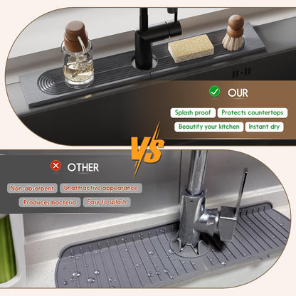 Faucet Mat for Kitchen Sink, Diatomite Quick Drying Tray , 15.8 Inch Kitchen Sink Splash Guard and Bathroom Stone Trays for Counter. Super Absorben.White.