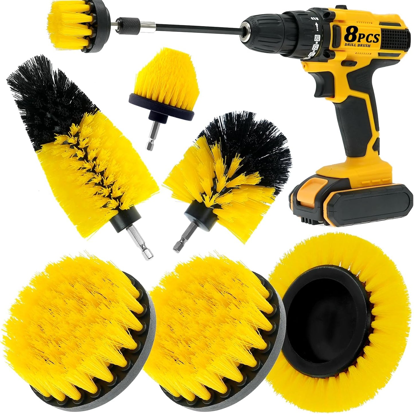 8 Pcs Drill Brush Attachment Set - Power Scrub Brush Kit | Brush Drill with Extend Long Attachmen - All Purpose Household Cleaning Brushes for Car, Grout, Floor, Tub, Bathroom
