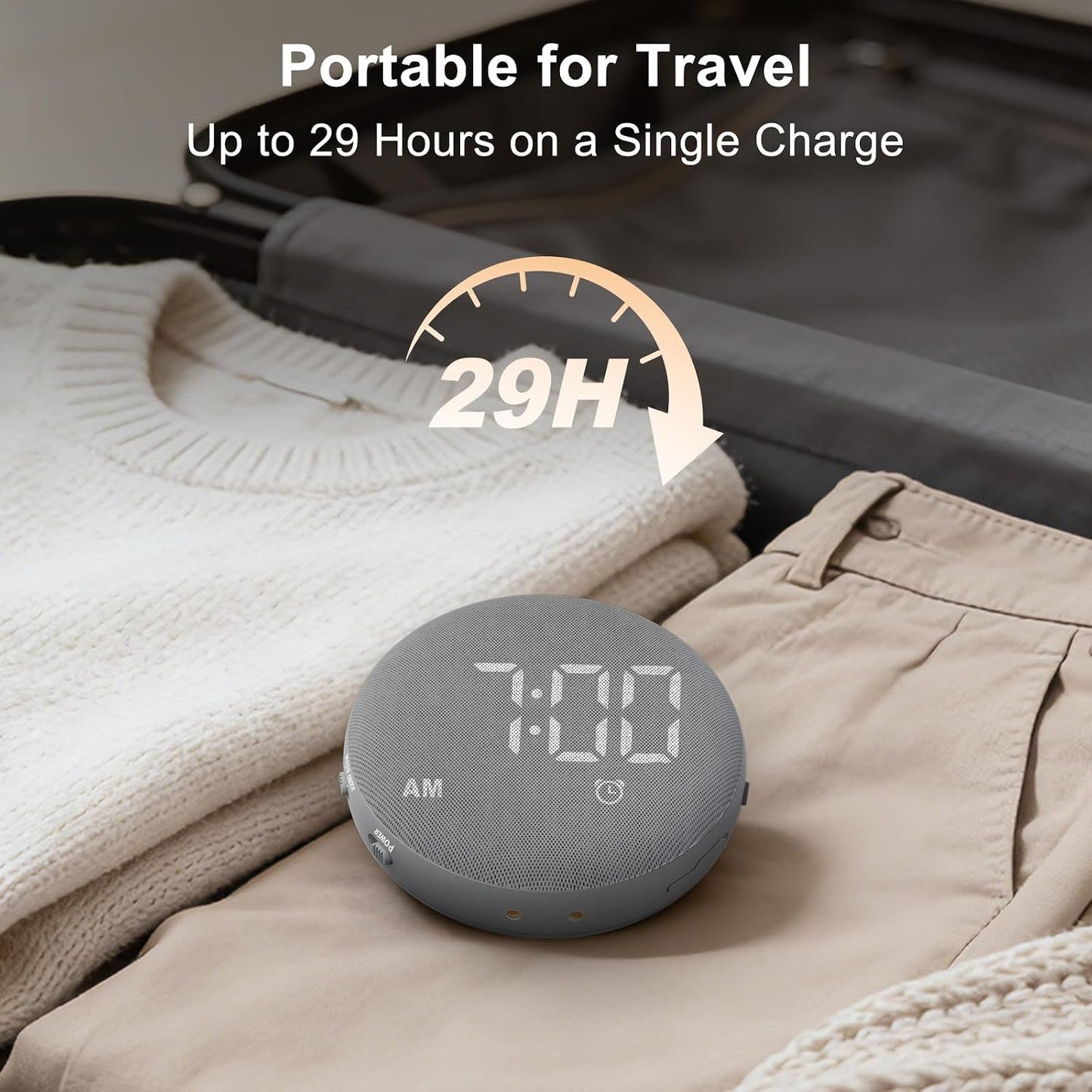SolaceRise Extra Loud Alarm Clock Vibrating Bed Shaker for Heavy Sleepers | Auto-Dim Digital Clock for Hearing Impaired Deaf - Portable Rechargeable Battery for Bedroom Travel Dorm - Putty