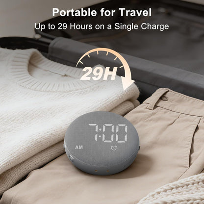 SolaceRise Extra Loud Alarm Clock Vibrating Bed Shaker for Heavy Sleepers | Auto-Dim Digital Clock for Hearing Impaired Deaf - Portable Rechargeable Battery for Bedroom Travel Dorm - Putty