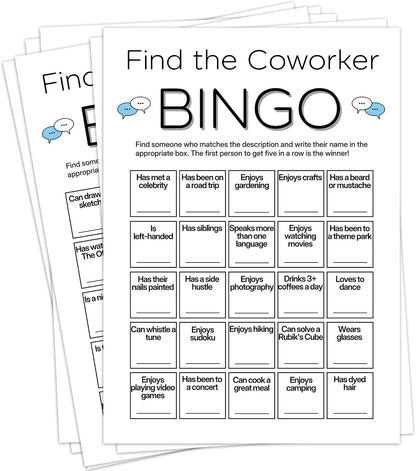 Find Someone Who Bingo Cards, 25 Unique 5x7 Sheets, Get to Know You Activity, Team Building Games for Work, Ice Breakers Games for Office Party-A04